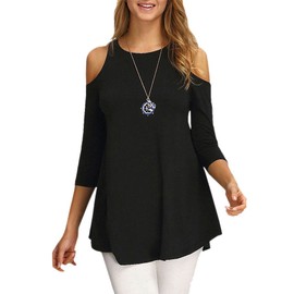 Afibi Womens Cold Shoulder 3/4 Sleeve Swing Tunic Tops For Leggings (XXX-Large, Black)