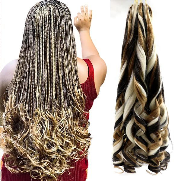 French Curly Braiding Hair 24 Inch 8 Packs 100g/Pack Pre Stretched Braiding Hair Loose Wave Bouncy Braiding Hair Pre Stretched Yaki Braiding Hair for Black Women Hair Extensions (24 Inch, P2/27/613)