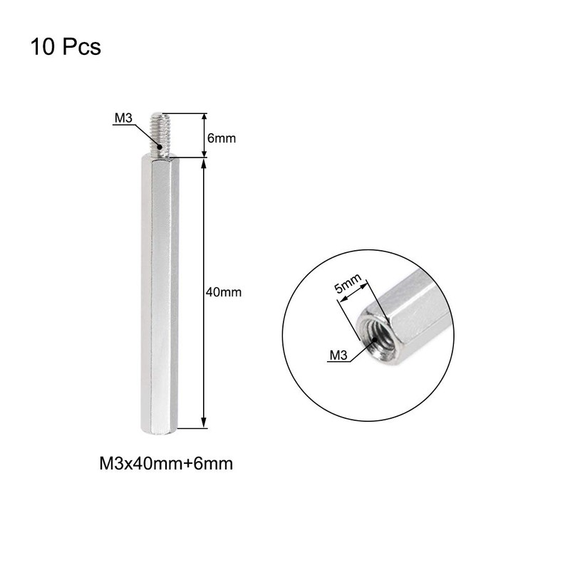 sourcing map Pack of 10 Hex Nickel-Plated Spacers PCB Male