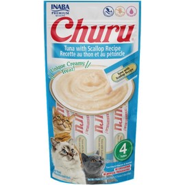 Inaba Churu Premios para Gato Sabor Atún y Vieira, Puré Cremoso, Delicioso Sabor, 4 Tubos 14gr c/u