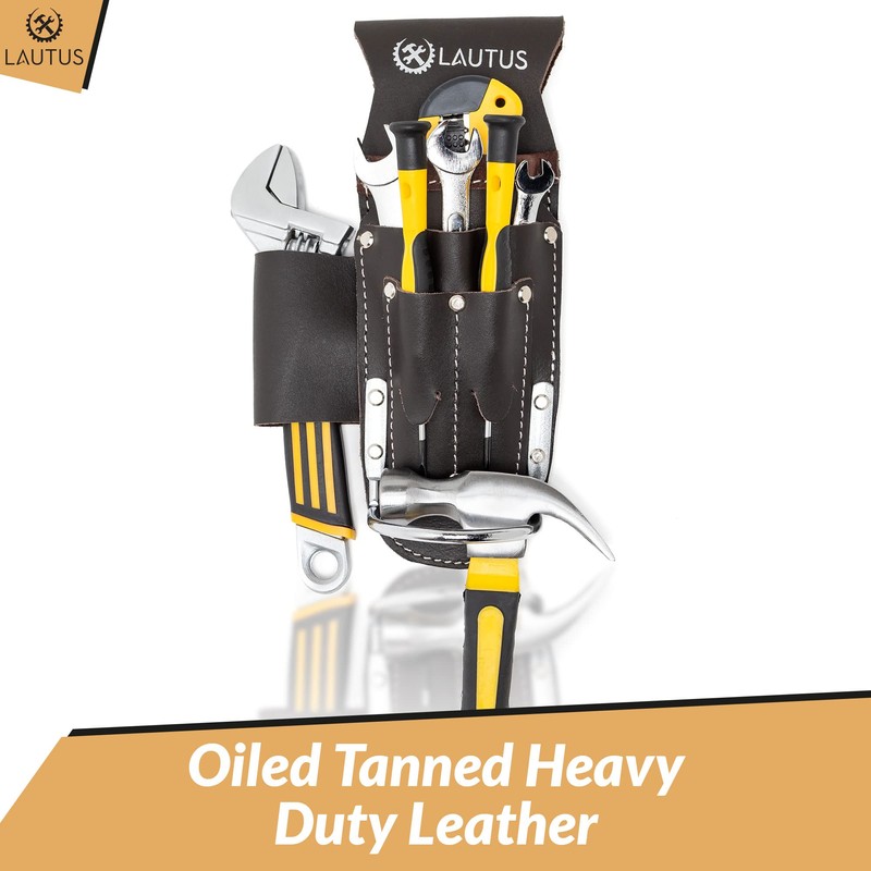 LAUTUS 5 Pockets Pliers & Hammer Holder| Oiled Tanned Leather