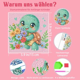 Set of 4 5D Diamond Painting Children Animals Set Full Diamond Painting Pictures Children Animals, DIY Mosaic Making Crafts Girls Boys 6 7 8 9 10 11 12 Years, Gift Children from 6 Years 15 x 15 cm