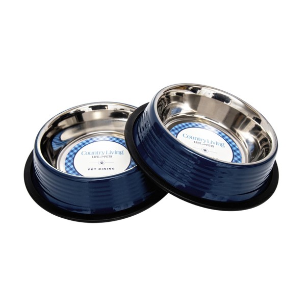 Country Living Set of 2 Ribbed No-Tip Non-Skid Pet Bowls