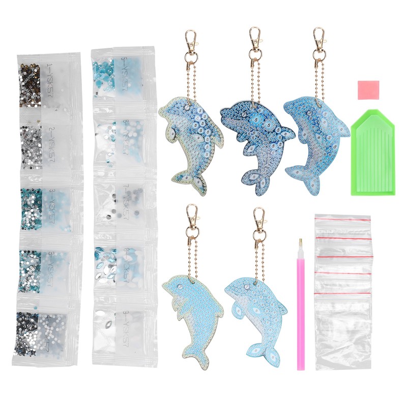 5Pcs Dolphin Diamond Painting Keychain DIY 5D Cartoon Pendant Stylish