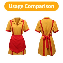 2 Broke Girls Costume, Carnival Dress Caroline and Max Costume Fancy Dress Costumes Women's Waitress Costume with Apron Necklaces for Women Carnival Cosplay Theme Party (L)