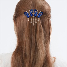 yangzerangButterfly Spring Hair Clip Butterfly Tassel Hair Clips for Women Ladies Butterfly Design Crystal Rhinestones French Barrettes Fashion Ponytail Holders Barrettes for Daily Wear