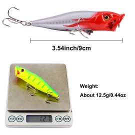 FANGBLUE Popper Fishing Lures 10Pcs Topwater Fishing Baits Hard Baits 3D Eyes Swimbait Crankbait with Treble Hook for Bass Trout Freshwater Saltwater