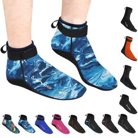 OMGear Water Socks Neoprene Socks Beach Booties Shoes 3mm Glued Blind Stitched Anti-Slip Wetsuit Boots Fin Swim Socks (3mm Low Cut/Sea, S(Men 6-7,Women 6-8))