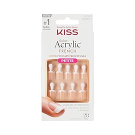 Uñas Postizas Acrílicas Francés Kiss, Uñas Squoval Estilo French Kit Rapido para Manicure Incluye 28 uñas, pegamento de larga duración y lima Resisten