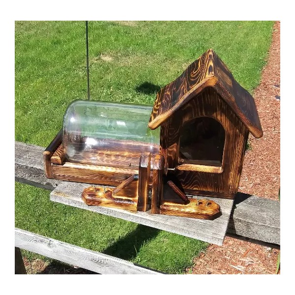 Handcrafted Fence Mount Gallon Glass Jar Squirrel Feeder Cedar Wood