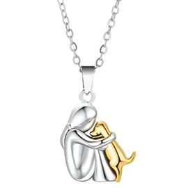 MYGLOAR Necklace, Girl and Dog Hug Chain, 925 Sterling Silver Animal Necklace Pendant, Gift for Girls, Daughter, Mother, Friends