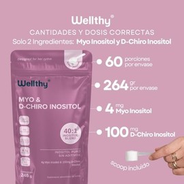 Wellthy Myo & D-Chiro Inositol en Polvo 246g. Mezcla Óptima 40:1, 4000mg Myo y 100mg D-Chiro Español, Ingredientes 100% Naturales, Gluten Free, Sugar 