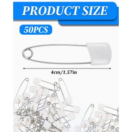 TPZORJX Pack of 50 Baby Safety Pins Small 40 mm Nappy Pens Baby Toddler Child Children Safety Pin Nappy Pins with Locking Closure Craft Sewing Safety Pins Plastic Needles (White)