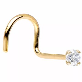 LionGothic 14k Gold Nose Screw with 2mm Genuine Diamond Jewel - 20ga-1/4"(6 mm)
