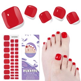 Semi Cured Gel Nail Strips,32 Pcs Toe Nail Stickers Full Nail Wraps,Red Gel Toenail Stickers Nail Wraps for Women,Easy to Apply,UV Lamp Required