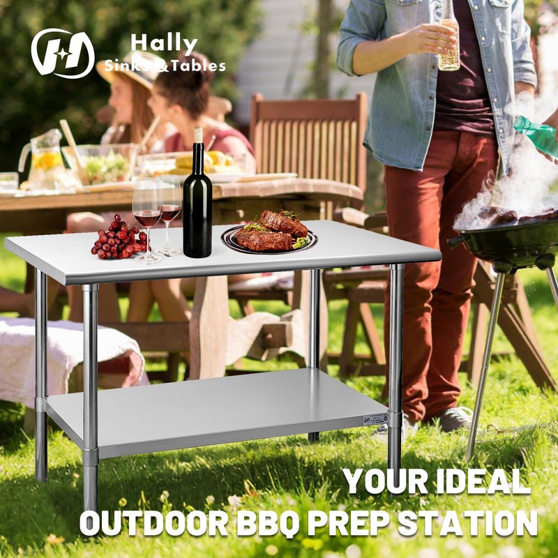 Hally Stainless Steel Table for Prep & Work 14 x