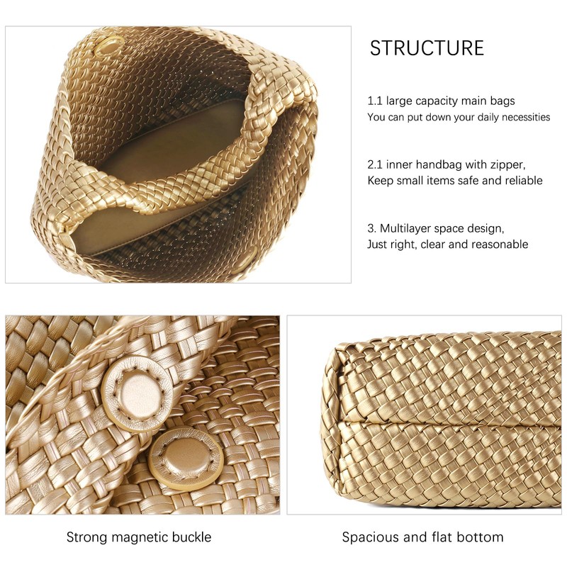 Woven Tote Bag For Women,Vegan Leather Hand Woven Handbags And