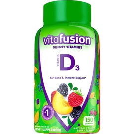 Vitamin D3 Gummy Vitamins Compatible with Vitafusion for Bone and Immune System Support, Peach, Blackberry and Strawberry Flavored, 50 mcg Vitamin D, 150 Count