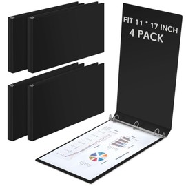 Humyoun 4 Pcs 11 x 17 Inch 3 Ring Binders 1.5 Inch Rings Heavy Duty View D Ring Binders Economy Holds 11" x 17" Paper for Artwork Blueprints, Office, Home, Work Places(Black)