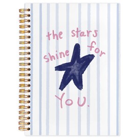 NATSUNO Preppy Blue Inspirational Spiral Notebook Journal 5.5x8.3in, The Stars Shine for You Positive Journal, Uplifting Gifts for Women, Blue Striped Hardcover Notebook