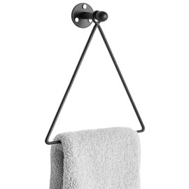 MyGift Hand Towel Holder Wall Mounted, Bath Hand Towel Rack, Triangular Towel Ring for Bathroom/Kitchen Accessories, Matte Black Metal