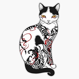Leyland Designs Cat in Battling Dragon Love Mates Tattoo Sticker Outdoor Rated Vinyl Sticker Decal for Windows, Bumpers, Laptops or Crafts 5"