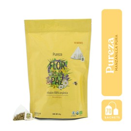 FLOR DE LA PAZ, Pureza, Té Herbal 100% Orgánico y Sustentable, Infusión de Manzanilla Pura, Té Relajante y Antiinflamatorio, 70 Bolsitas de Té