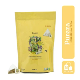 FLOR DE LA PAZ, Pureza, Té Herbal 100% Orgánico y Sustentable, Infusión de Manzanilla Pura, Té Relajante y Antiinflamatorio, 70 Bolsitas de Té