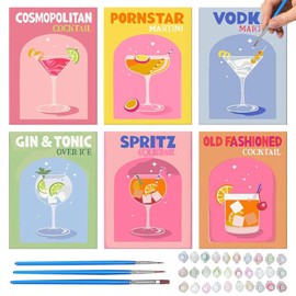 GAROMIA Pack of 6 Paint by Numbers for Adults, Paint by Numbers, Cocktail Paint by Numbers with Brushes and Acrylic Paints, Canvas Paint by Numbers for Children, Beginners, Without Frame