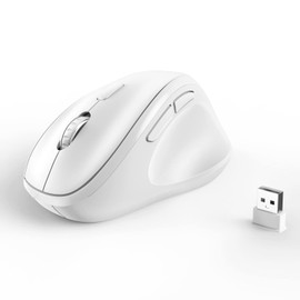 Ergonomic Wireless Mouse with USB Receiver for PC Computer, Laptop and Desktop, Vertical Mouse Vertical with Silent Clicks Long Battery Life, Up to 1600 DPI & 1 AA Battery Powered, White