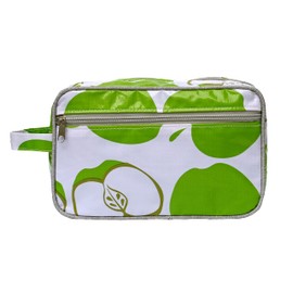 Water-resistant cosmetic bag, toiletry bag, wash bag, for travel and holiday, made of oilcloth Manzanas green, handmade, Green