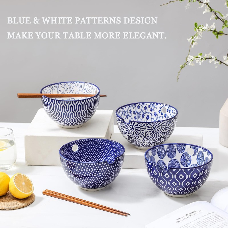 Selamica Ceramic Ramen Bowls Set, 15 OZ Noodle Bowls for