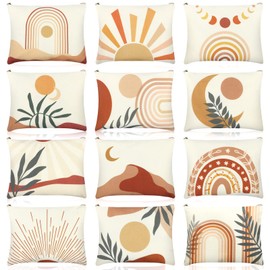 12 Bolsas de Cosméticos Bohemios Neceser de Maquillaje Arcoíris Estuche de Lápices de Sol Bolsa Impresa con Cita para Monedero Lindo Organizador de Maquillaje de Fresa Viaje con Cremallera (Bohemio)