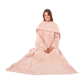 Olivia Rocco Wearable TV Blankets Soft Cosy Fleece Slankets Unisex Women Men Fluffy Plush Throws with Sleeves and Pocket Winter Adults Throw Blanket for Bed Sofa Couch 140x183cm, Blush Pink