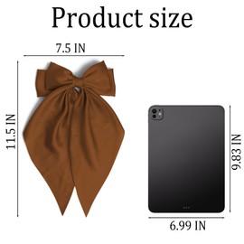 3PCS Brown Large Hair Bows for Women Oversized Long Tail Bow Hair Clips Satin Ribbon Bow Hair Barrettes Ponytail Holder Vintage Parties Thanksgiving Hair Accessories for Girls Teens
