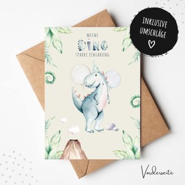 MeinBaby123® 10 Children's Birthday Invitation Cards, Boys Cute Birthday Invitations, Children’s Dinosaur Invitation Cards, Includes 10 Envelopes, Premium Quality (Dino V4)