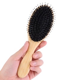 Roypad Hair Brush, Pig Hair, Paddle Brush, Wooden, Comb, Unisex, For Children, Scalp Care, Anti-Static, Improves Hair Quality, Glossy Hair