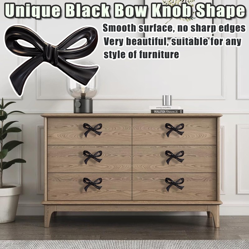 8 Pcs Black Bow Cabinet Knobs Vintage Bow Shape Cabinets