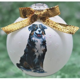 D113 Hand-made Christmas Ornament dog Border Collie Tri sitting happy grin (gold