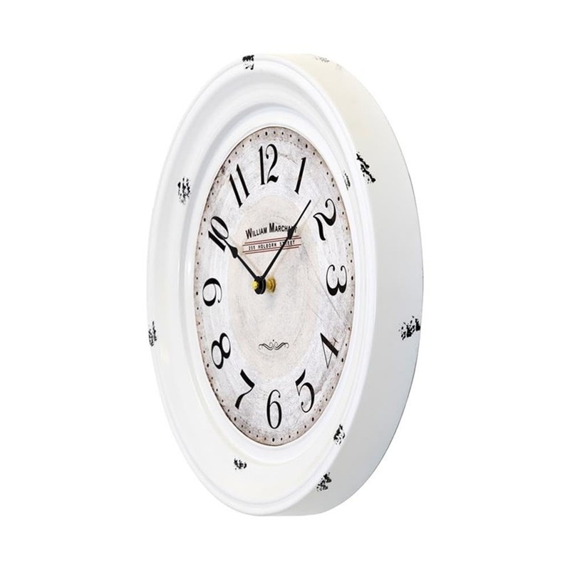 Yosemite Home Decor Circular Iron Wall Clock, White Frame, White