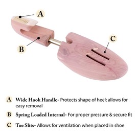 FootFitter Cedar Shoe Trees for Men, Full Block Wide Heel Hook Shoe Shapers (Two Pack, Small (6-7.5))