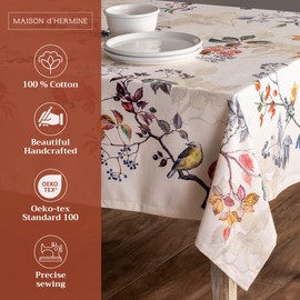 Maison d' Hermine Equinoxe - Beige 100% Cotton Tablecloth Kitchen Dining Table Cloth for Rectangle Tables Farmhouse Tabletop Cover for Parties, Wedding Use Thanksgiving/Christmas (54"x72")
