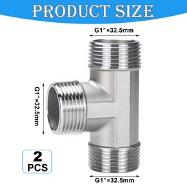 Pack of 2 3-Way Switching Valve, 1 Inch Male Stainless Steel T Piece Water Connection, 3-Way Junction Distributor, 1 Inch Male Thread Connector, 3-Way Pipe Plug Angle, Pipe Connectors Accessories for