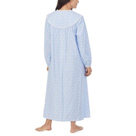Lanz of Salzburg Sleepwear for Women Classic Long Sleeve Open Neck Soft Flannel Pajama Nightgown - Blue Nordic Tyrolean, Medium