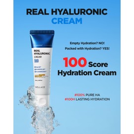 WELLAGE Real Hyaluronic Cream 100, Pure Hyaluronic Acid Korean Face Moisturizer with Ceramide Panthenol Squalane Vitamin B5 Niacinamide - Hydrating face moisturizer, Hypoallergenic, 2.7oz.