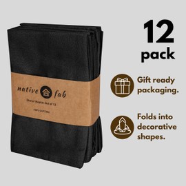 Native Fab Cloth Napkin Set of 12, 100% Cotton, Washable, Reusable Dinner Cloth Napkin 17x17 inches, Table Decor Napkins for Dinner, Events, Black