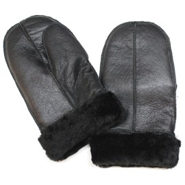 Infinity Unisex Black Soft Thick 100% Sheepskin Mittens M with Black Fur M