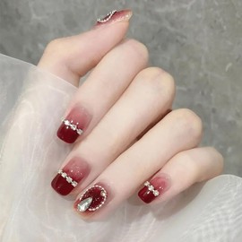 XUZOO Nail Tip, Short and Long, Cute, Christmas Nail Tip, Fashionable, Popular, Simple, False Claws, Crystal 3D Nails, For Hands, Simple Nail Stickers, False Nail Tool, Double Sided Tape, 24 Pieces