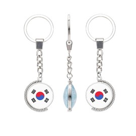vmcoatdu Korea Flag Double Sided Rotation Key Chain Keyring Gift Men Women Stainless Steel Glass Keychain (Korea)