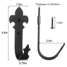 AKBFOX Wrought Iron Decorative Wall Hooks, Fleur De Lis Wall Hooks, Cast Iron J Hooks, Heavy Duty Wall Mounted Hooks for Garage Storage Farmhouse Garden Tool Garden Shed Hanging Hose Ladder Chair